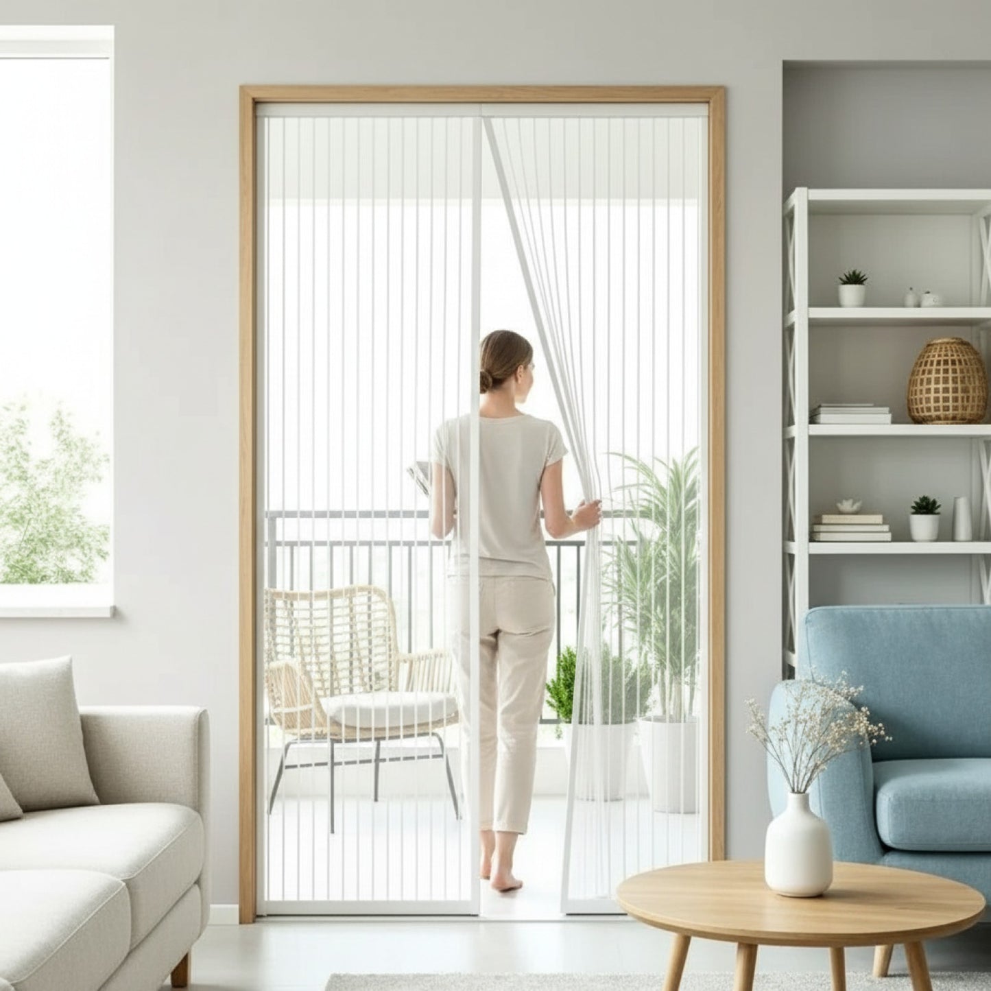 Moustiquaire Magnétique Blanche à Fermeture Automatique pour Portes et Fenêtres