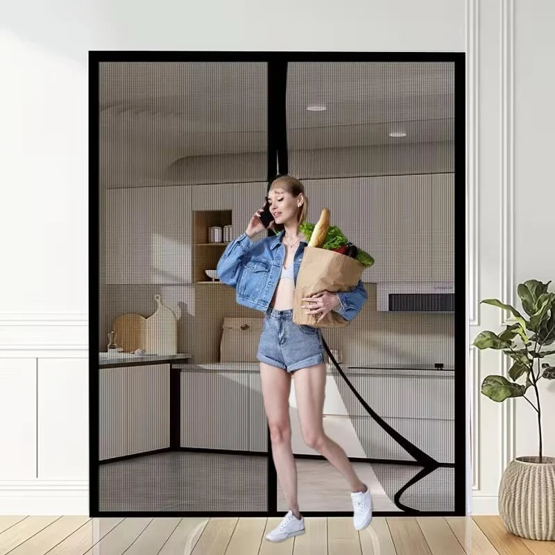 Moustiquaire de porte magnétique en nylon noir - Installation facile par velcro