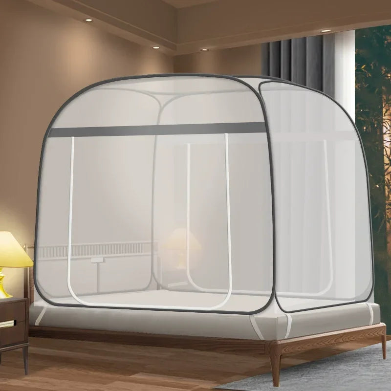 Tente Moustiquaire Lit Double Instantanée - Pliable, Respirante, avec Portes Zippées