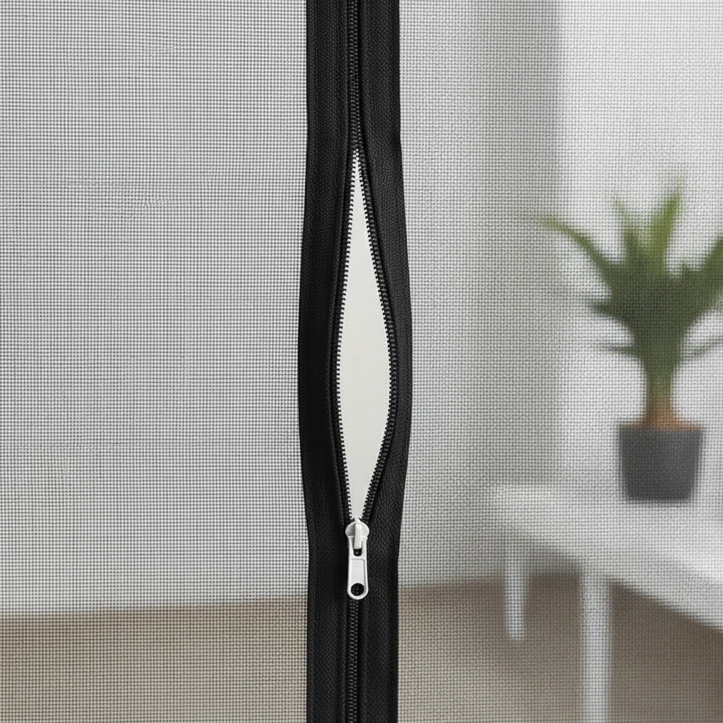 Moustiquaire Fenêtre Adhésive avec Fermeture Éclair - Noir
