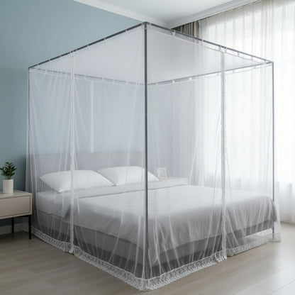 Moustiquaire 4 coins avec dentelle style princesse - Polyester/Coton