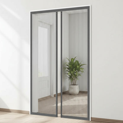 Moustiquaire de porte magnétique grise, installation sans perçage, anti-moustiques