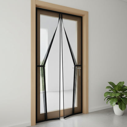 Moustiquaire de Porte Magnétique Noire - Fermeture Automatique Anti-Insectes et Moustiques