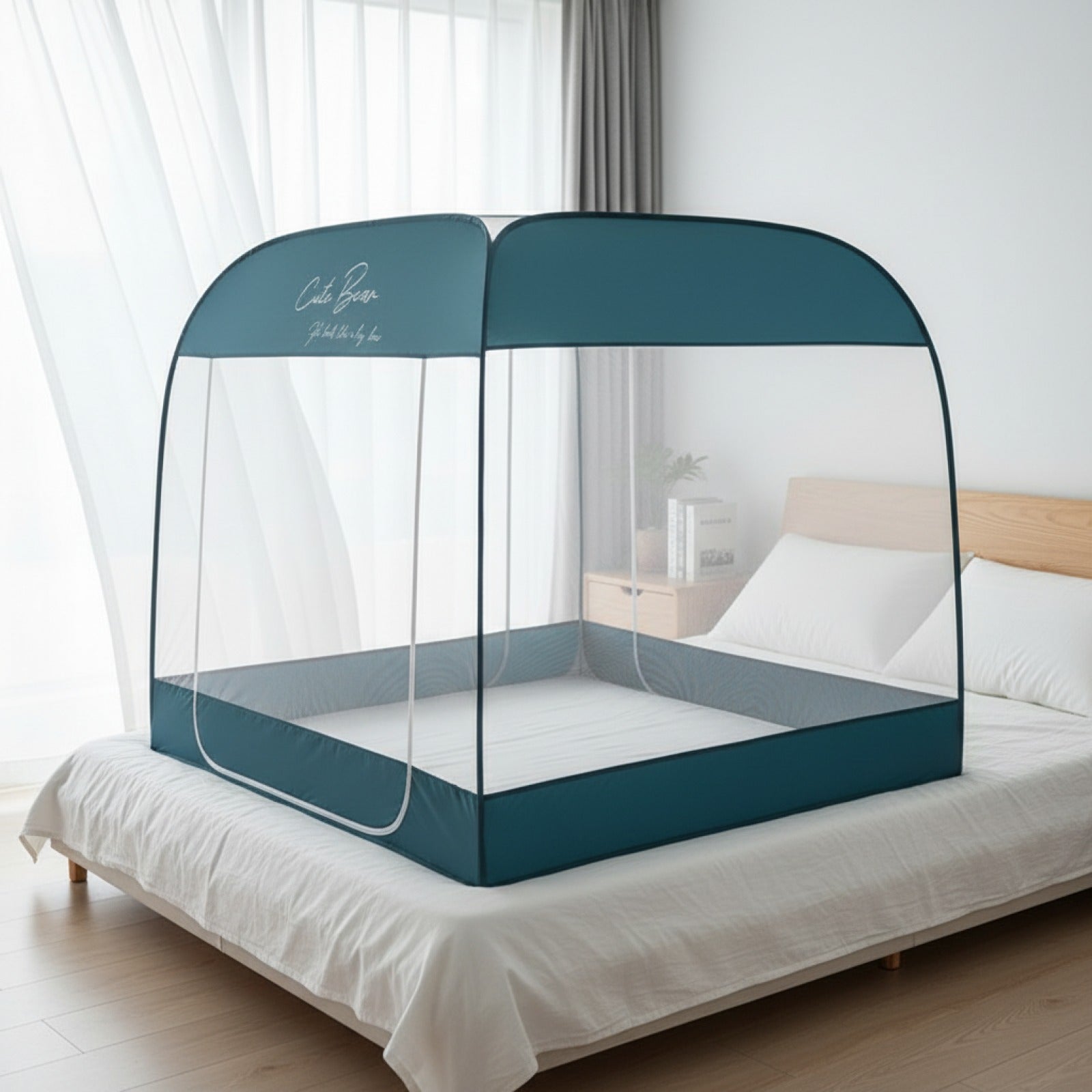 Tente Moustiquaire Lit Double Instantanée - Pliable, Respirante, avec Portes Zippées