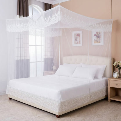 Moustiquaire 4 coins avec dentelle style princesse - Polyester/Coton