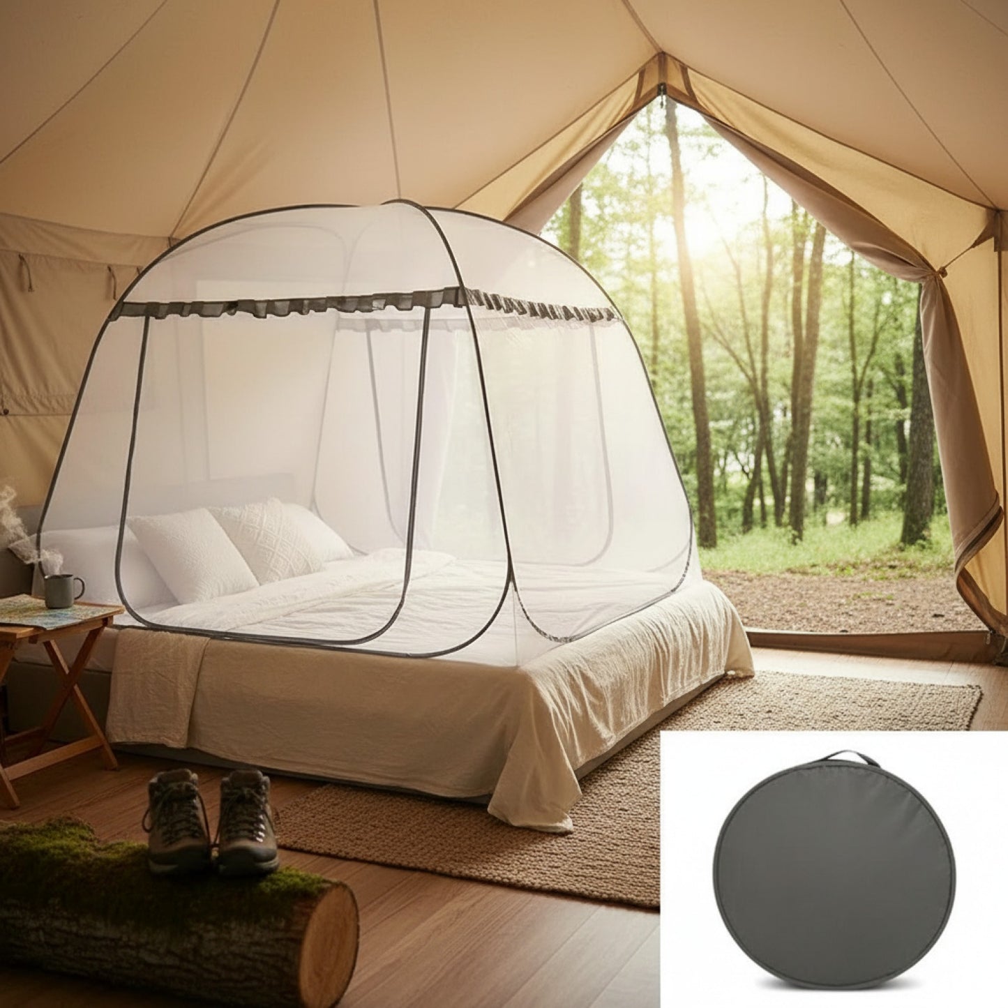 Moustiquaire Tente Yourte Pliable pour Lit Simple/Double - Idéale Camping & Maison
