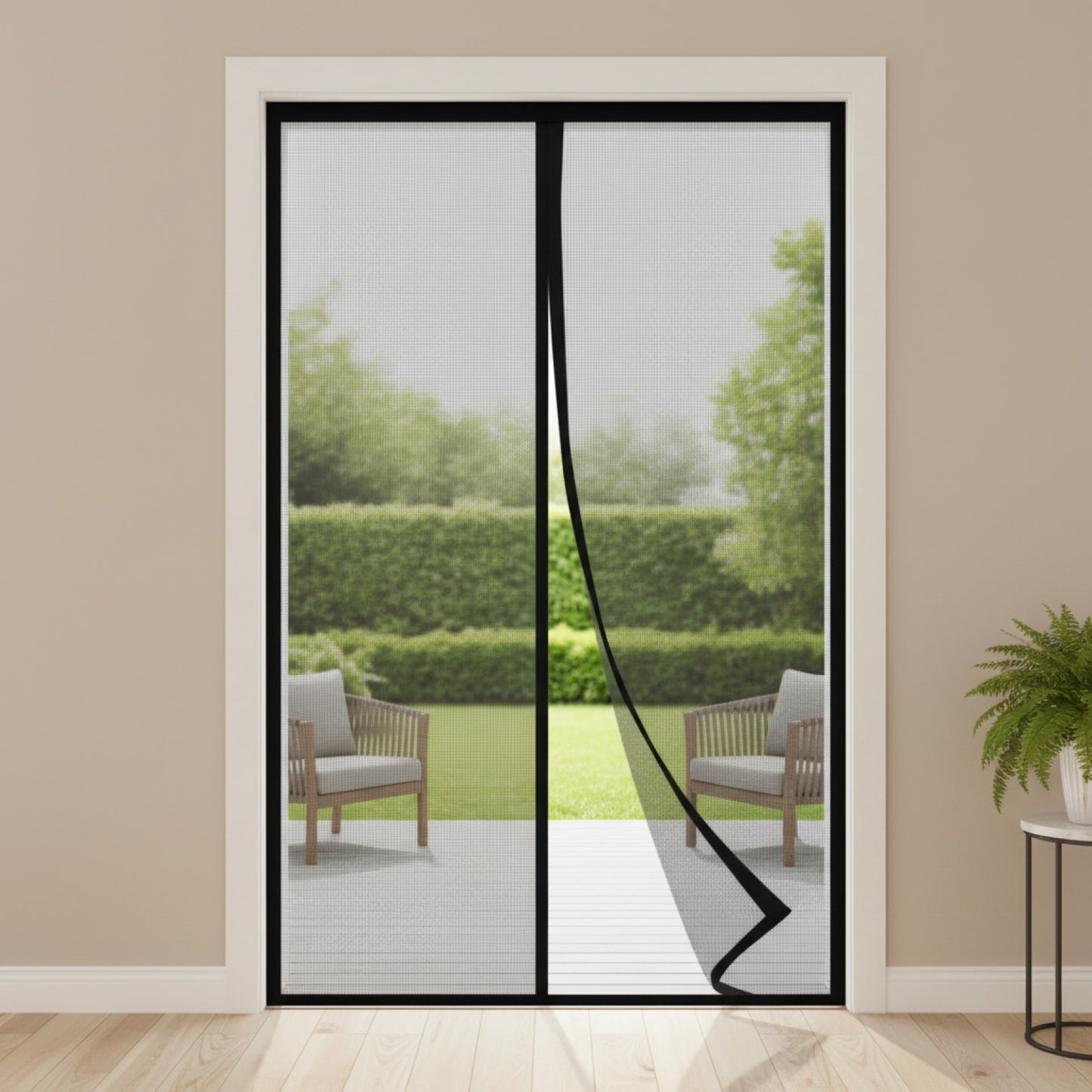 Moustiquaire de Porte Magnétique Noire - Fibre de Verre Renforcée, Haute Transparence