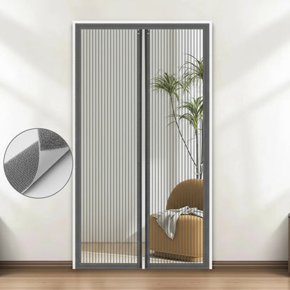 Moustiquaire de porte magnétique grise, installation sans perçage, anti-moustiques