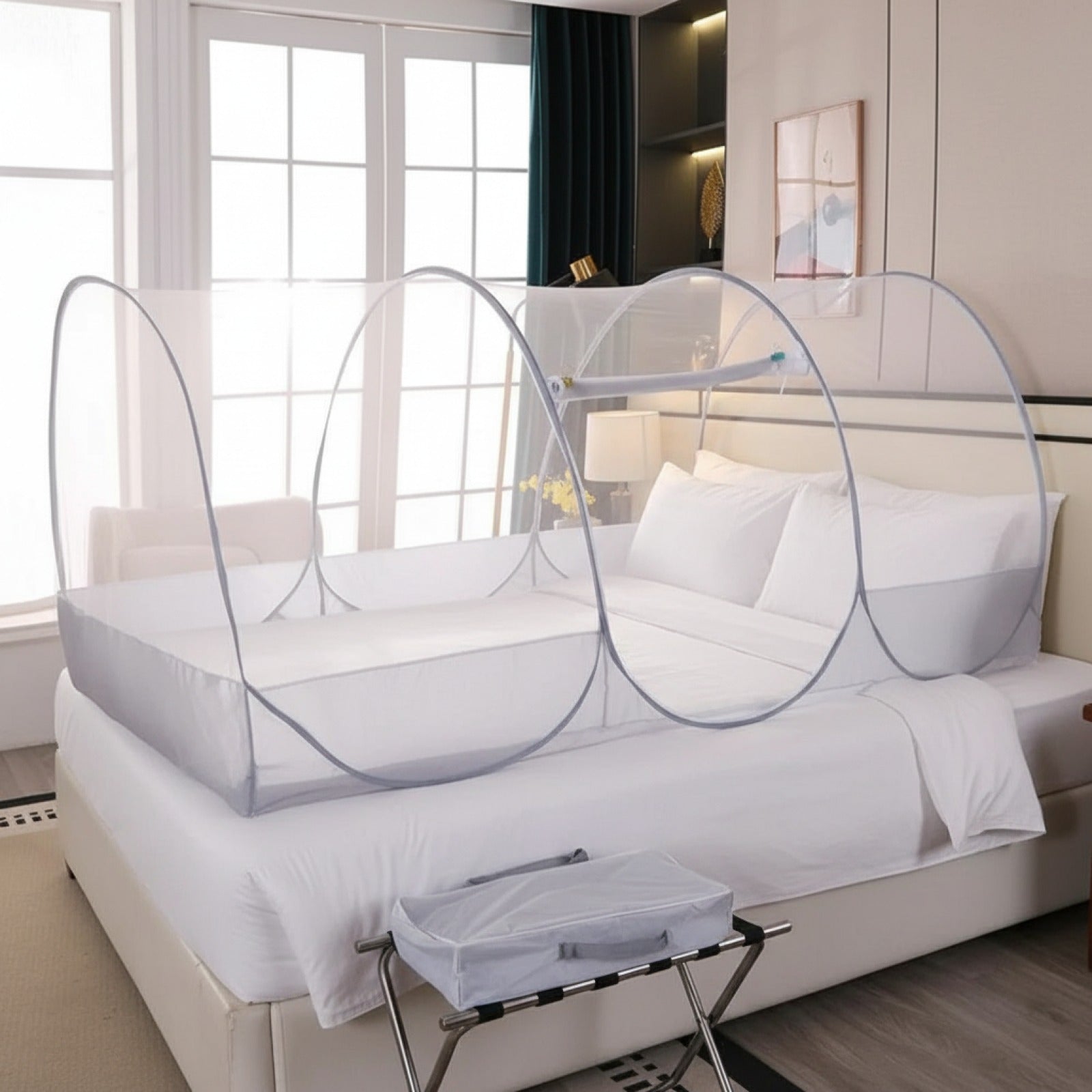 Moustiquaire de Voyage Pliante - Protection Anti-Insectes Portable pour Lit d'Été