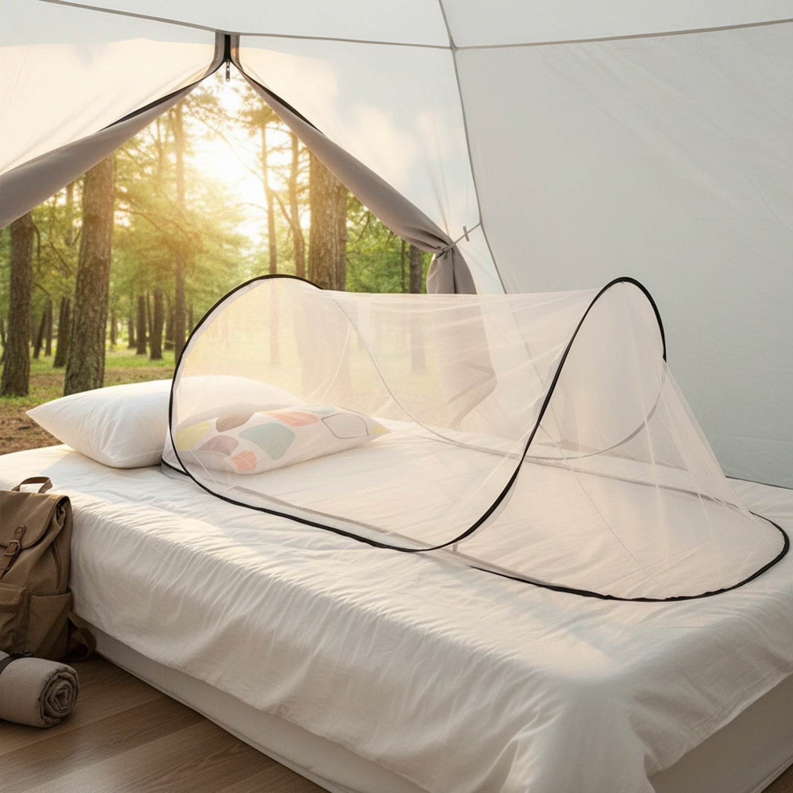 Moustiquaire de lit pliable et portable pour lit simple - Installation facile, idéale pour voyage et camping (80x200x56cm)