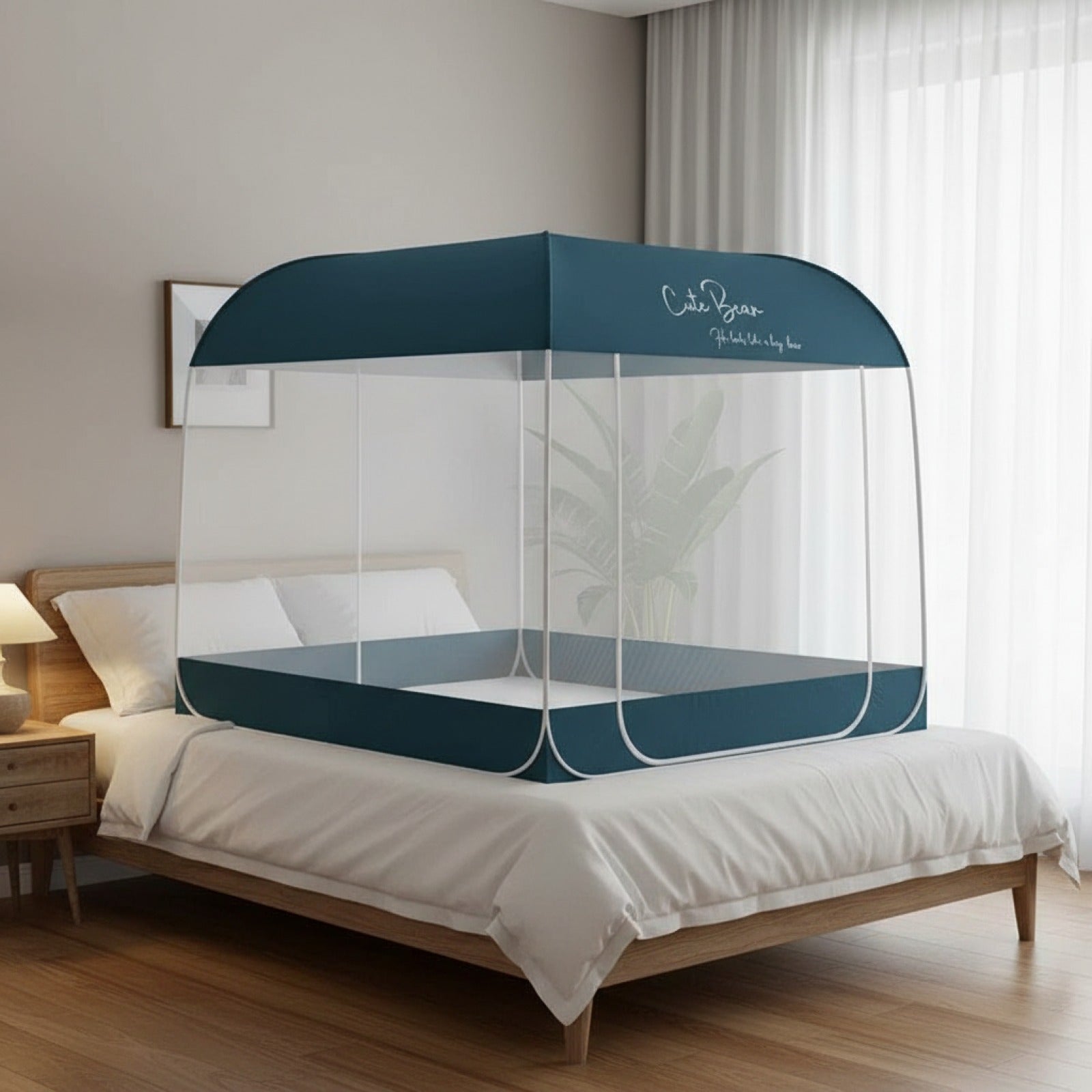 Tente Moustiquaire Lit Double Instantanée - Pliable, Respirante, avec Portes Zippées