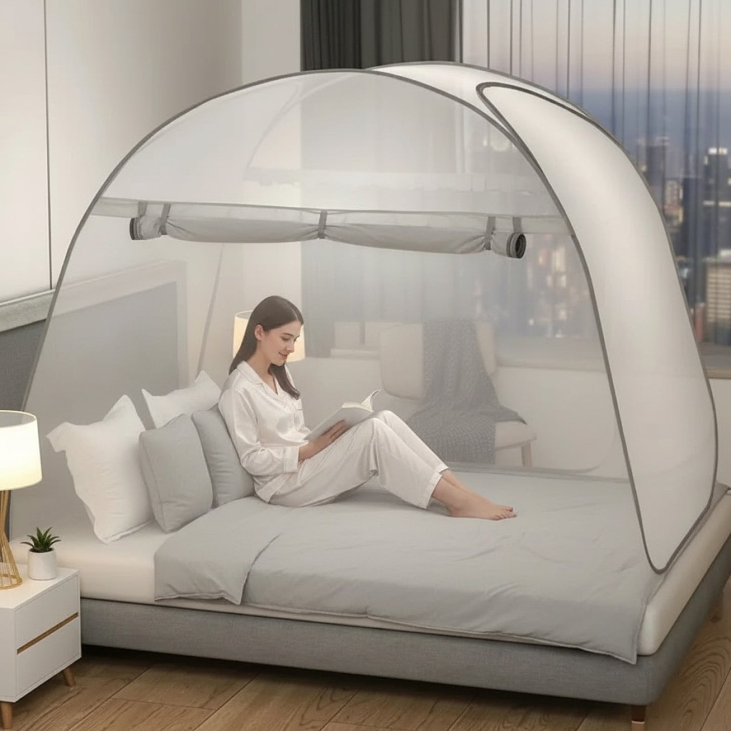 Moustiquaire Tente Yourte Pliable pour Lit Simple/Double - Idéale Camping & Maison