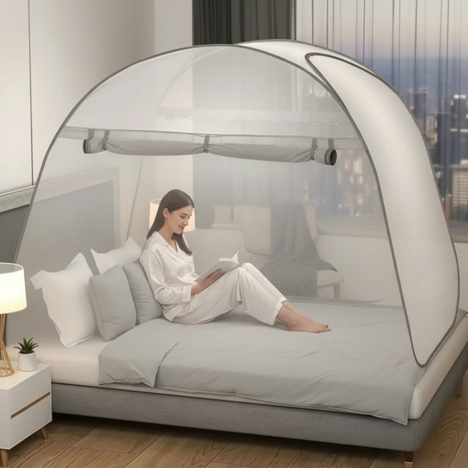 Moustiquaire Tente Yourte Pliable pour Lit Simple/Double - Idéale Camping & Maison