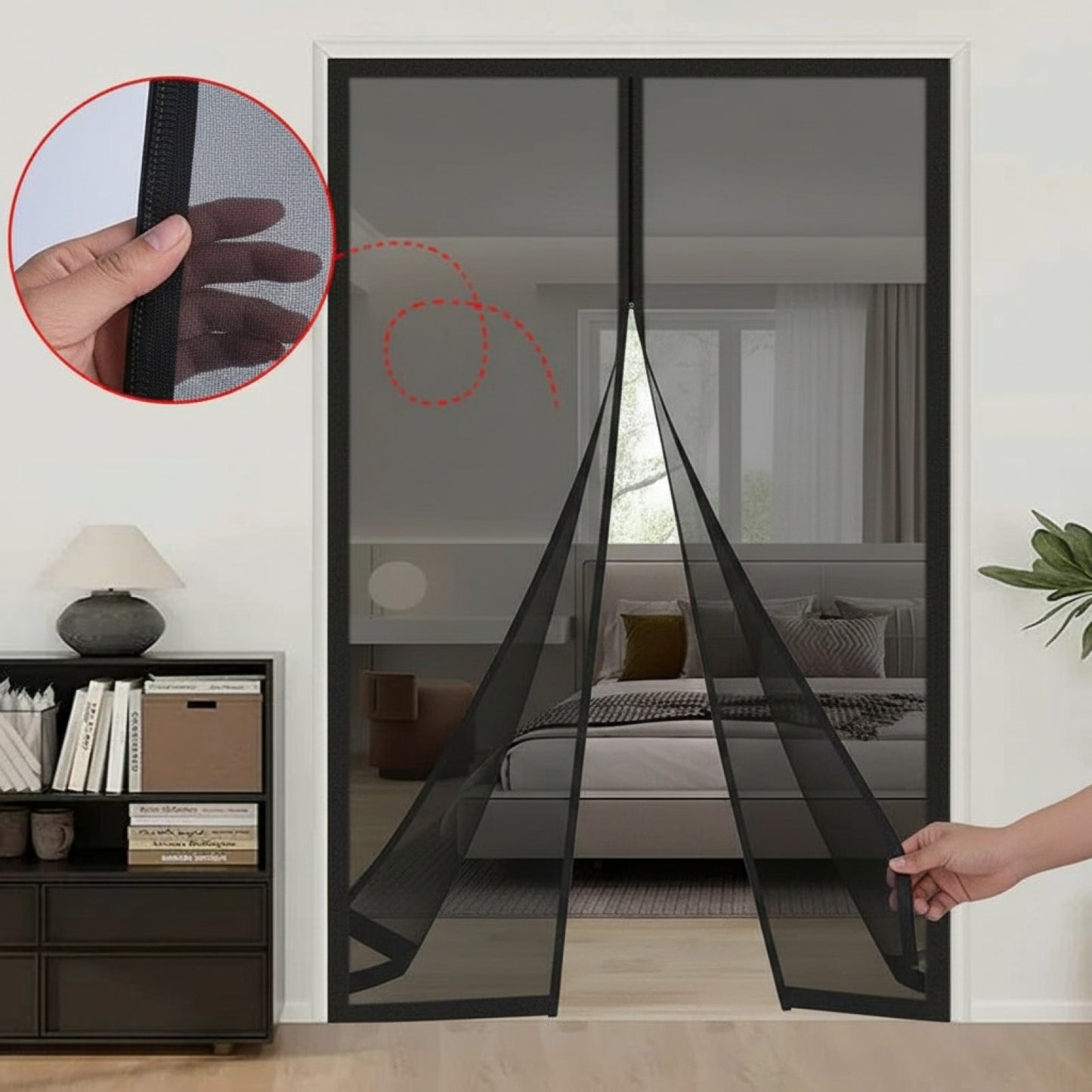 Moustiquaire de porte latérale auto-installante avec fermeture magnétique - Installation sans perçage