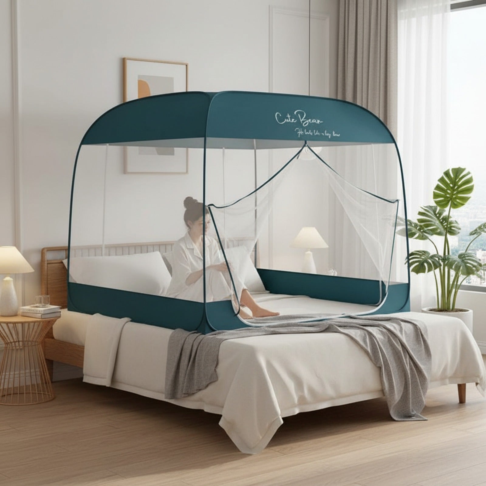 Tente Moustiquaire Lit Double Instantanée - Pliable, Respirante, avec Portes Zippées