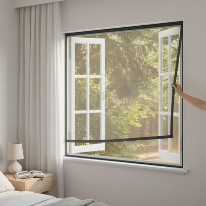 Moustiquaire Magnétique Gris pour Fenêtre - Installation Facile, Protection Été