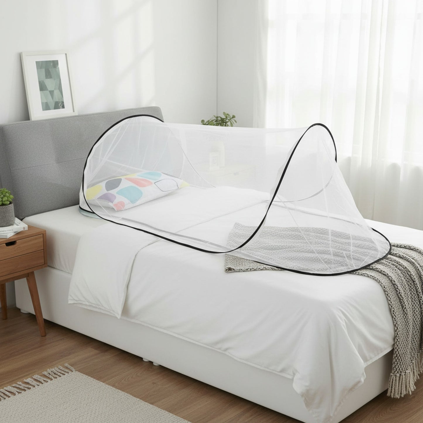 Moustiquaire de lit pliable et portable pour lit simple - Installation facile, idéale pour voyage et camping (80x200x56cm)