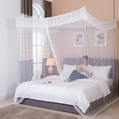 Moustiquaire 4 coins avec dentelle style princesse - Polyester/Coton