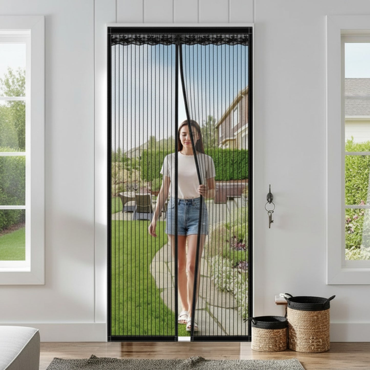 Moustiquaire Magnétique pour Porte et Fenêtre en Polyester - Fermeture Automatique