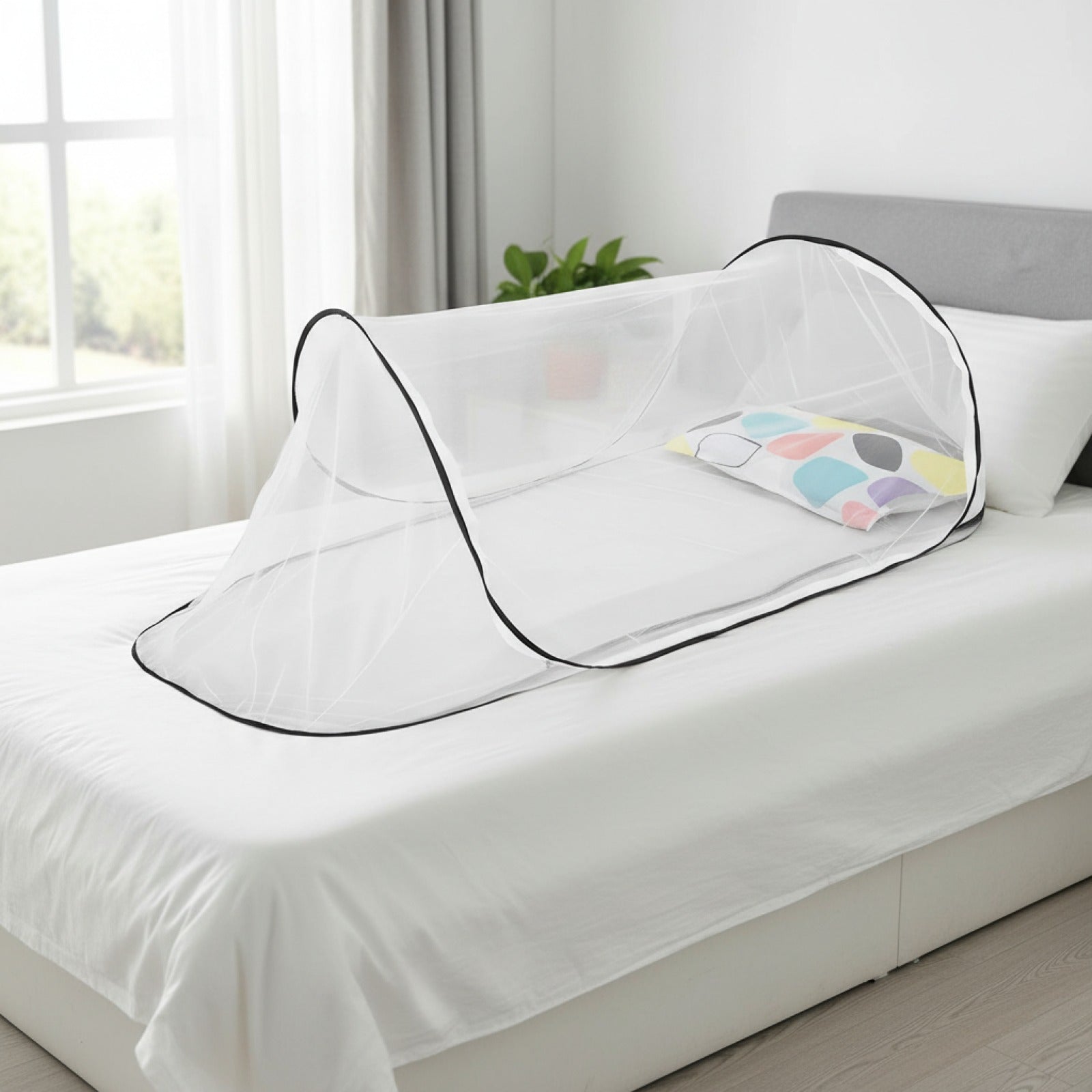 Moustiquaire de lit pliable et portable pour lit simple - Installation facile, idéale pour voyage et camping (80x200x56cm)